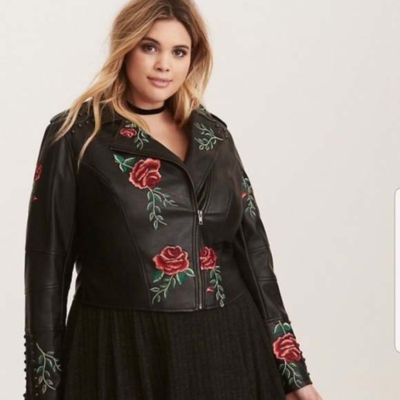 torrid Jackets & Blazers - Torrid NWT faux leather floral embroidered moto